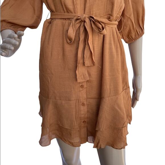 New Rebellion Again V-Neck Half Sleeves Belted A-Line Skater Mini Dress Size M - Picture 5 of 8